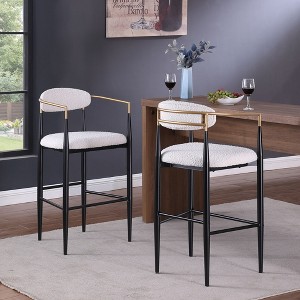 QingMoon Modern Barstools Set of 2, Fabric Upholstered Bar Stools, Counter Height Chairs with Backs and Iron Legs for Kitchen Island - 1 of 4