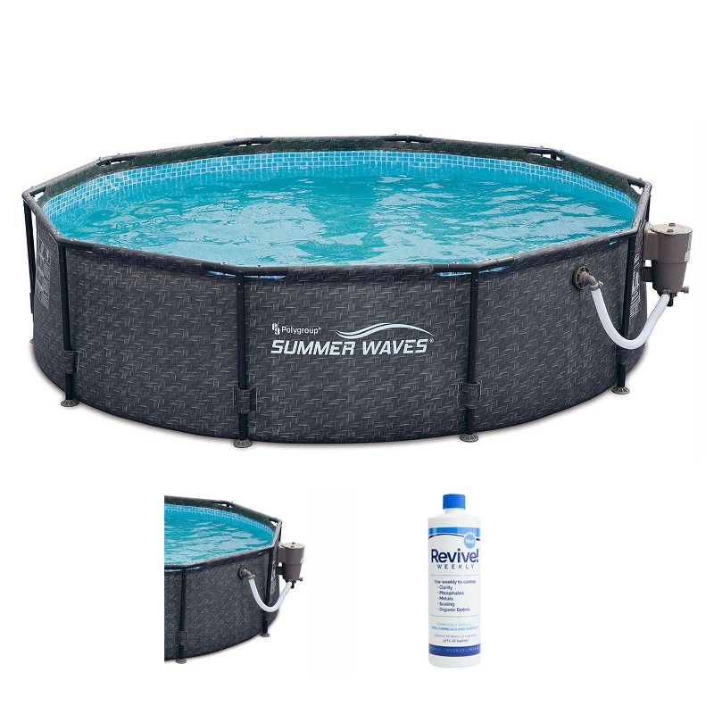 Summer Waves P20010301 Active 10ft x 30in Outdoor Round Frame Above Ground Swimming Pool Set with 120V Filter Pump and Accessories, Gray Wicker, 1 of 7