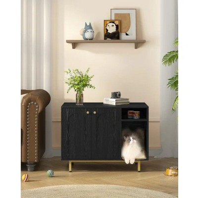 LunaLulinlk Black cat litter box fence, modern cat litter box furniture, wooden pet house