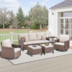 Buenhomino 6 Pieces Outdoor Patio Furniture Set, Rattan Wicker Swivel Rocker Chairs Sets with Ottomans, Sofa Couch, and Coffee Table - 1 of 4