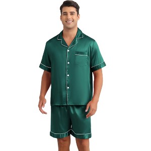 INSPIRE CHIC Men's Satin Sleepwear Short Sleeve Nightwear Shorts Summer Pajamas Set 2 Pieces - 1 of 4
