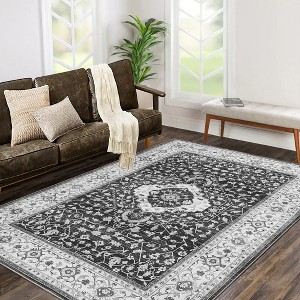 Vintage Rug for Living Room Soft Thin Rug Indoor Floral Print Distressed Rug Aesthetic Rug - 1 of 4
