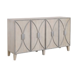 Treasure Trove Accents 4 Door Credenza Starlight Whitewash/Silver: Mango Wood, Pine Surface, Divided Storage Cabinet - 1 of 4
