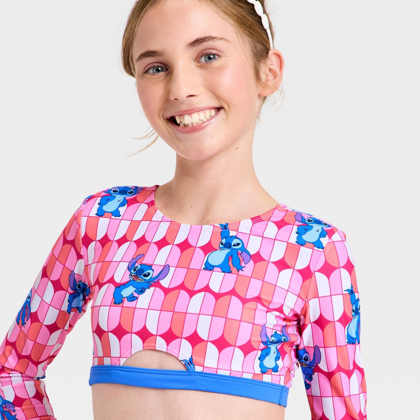 Disney Girls' Stitch Long Sleeve Bikini Set - Pink M, цвет: Розовый — фото 3