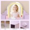 Kids Vanity with Lighted Mirror & Stool, Little Girls Vanity with Adjustable LED Light, Storage Drawer & Shelves for Girls 3-9 - 3 of 3
