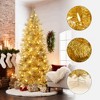 LuxenHome 7.5Ft Pre-Lit Gold Tinsel Artificial Pine Tree with Metal Stand - 2 of 4