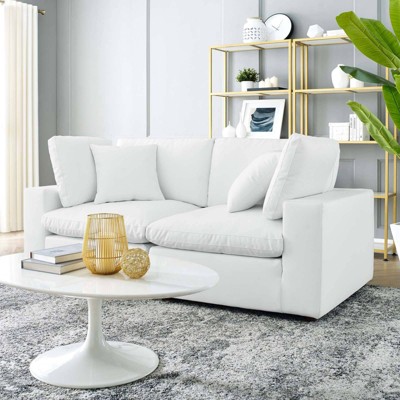 Commix White Vegan Leather Overstuffed Loveseat