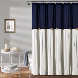 Linen Button Shower Curtain Navy - Lush Decor, Blue