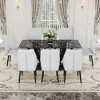NicBex 9 Piece Black Marble Pattern Tempered Glass Dining Set with 8 PU Chairs for Dining Meeting Room - 2 of 4
