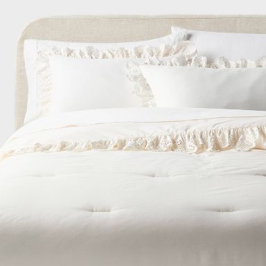 Full/Queen Eyelet Comforter and Sham Set Ivory for Dorm - Threshold™