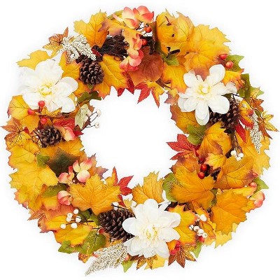 GAOMON 4Pack Fall Wreath - Artificial Fall Wreaths with Maple Leaves, BerriesPinecones, Autumn Wreaths for Front Door