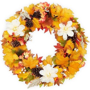 GAOMON 4Pack Fall Wreath - Artificial Fall Wreaths with Maple Leaves, BerriesPinecones, Autumn Wreaths for Front Door - 1 of 4