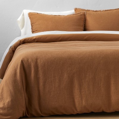 King Textured Chambray Cotton Comforter & Sham Set Warm Brown