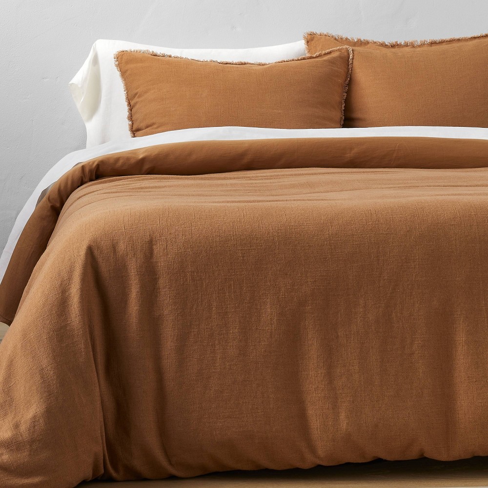 King Heavyweight Linen Blend Duvet & Sham Set Warm Brown - Casaluna