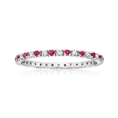 Ross-Simons 0.20 ct. t.w. Ruby and .15 ct. t.w. Diamond Eternity Band in 14kt White Gold