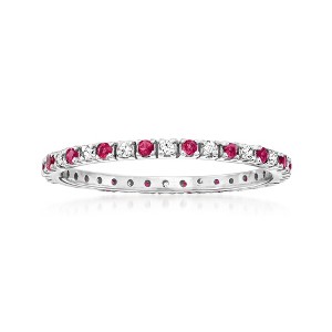 Ross-Simons 0.20 ct. t.w. Ruby and .15 ct. t.w. Diamond Eternity Band in 14kt White Gold - 1 of 4