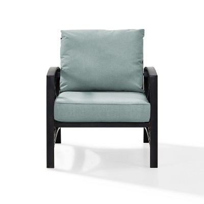Kaplan Mist Green and Bronze Outdoor Arm Chair with Cushions