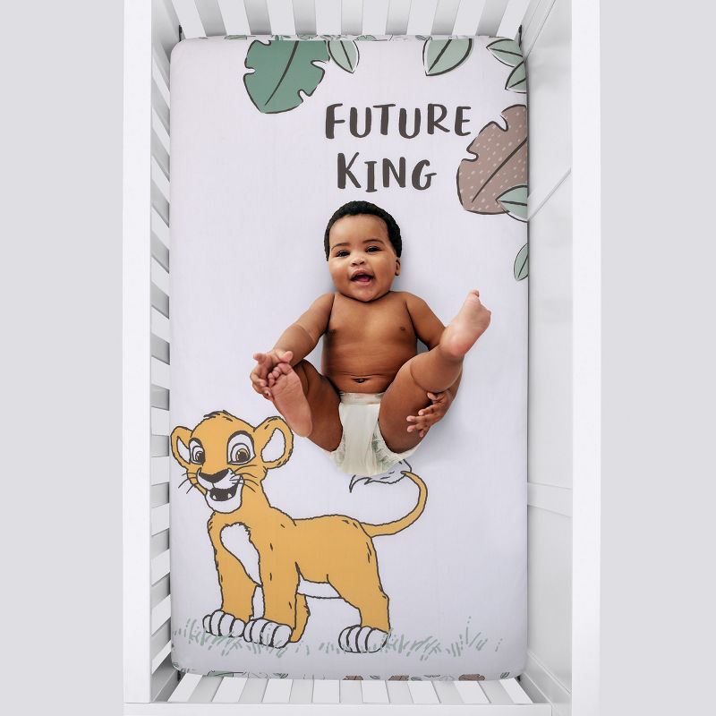 Disney Lion King Teal, Sage, White and Gold Simba Future King Cotton Photo Op Fitted Crib Sheet, 4 of 6
