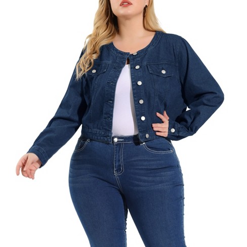 Agnes Orinda Women's Plus Size Jean Denim Short Sleeve Chest