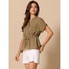 INSPIRE CHIC Women's V Neck Short Peplum Sleeve Henley Button Down Drawstring Waist Dressy Blouses - 2 of 4