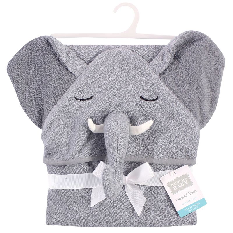 Hudson Baby Infant Boy Cotton Animal Face Hooded Towel, Tusks Elephant, One Size, 3 of 4