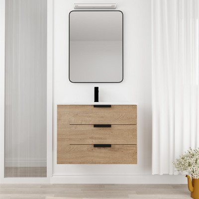 Vynxaria 30-Inch Bathroom Vanity with Top and Left Locker, Stylish Black Finish for Contemporary Small Bathrooms