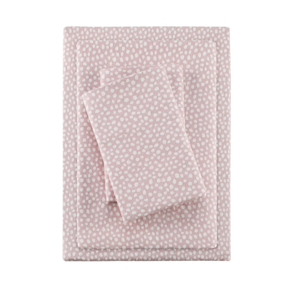 Photos - Bed Linen Twin Printed Cotton Flannel Sheet Set Blush Dots