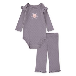 Huggies Baby Girls' 2pc Pointelle Flower Organic Top & Bottom Set - Light Mauve - 1 of 4
