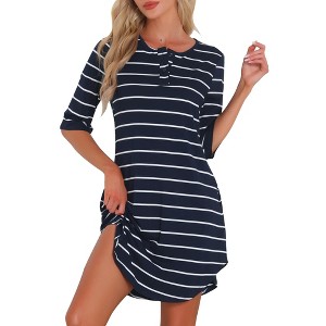 INSPIRE CHIC Women's Stripped Half Sleeve Button Up Short Nightgown Shirt Dress - 1 of 4