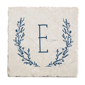 Personalization Mall Farmhouse Floral Personalized Letter Tumbled Stone Coaster Set - 1 of 4