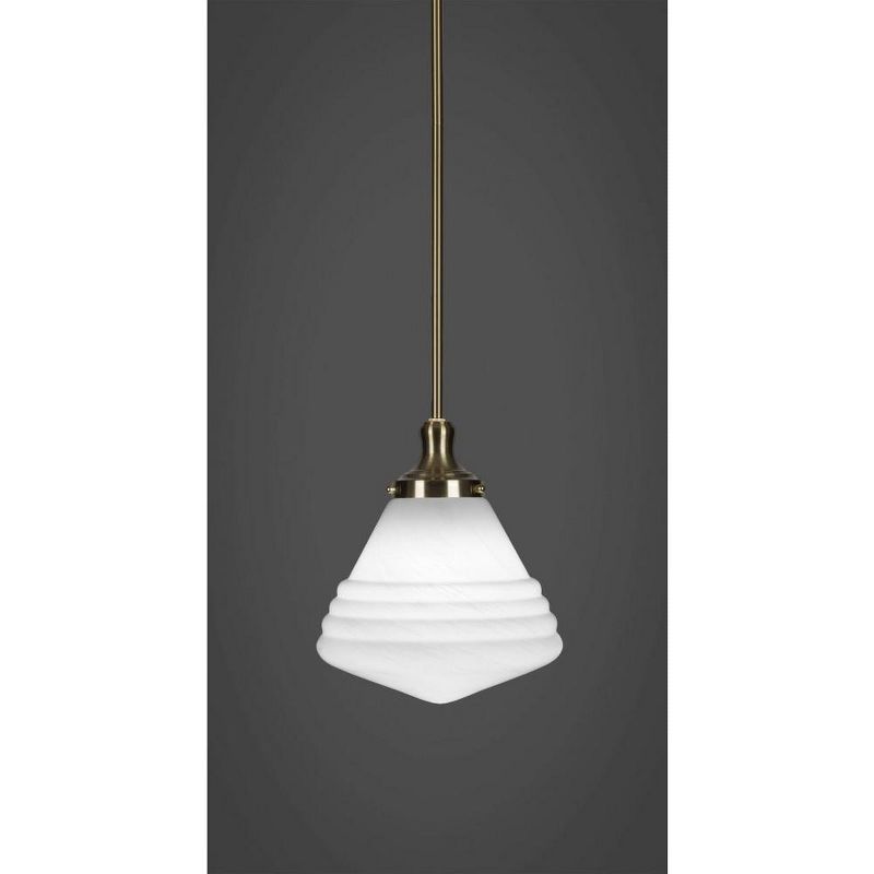 Toltec Lighting Juno 1 - Light Pendant in  New Aged Brass with 10" White Marble Shade, 1 of 2