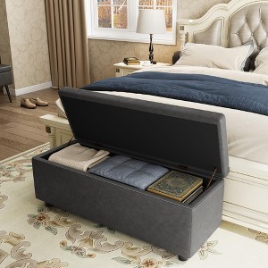 Whizmax Storage Ottoman Bench, Mid-Century Modern Storage Bench for Bedroom, Synthetic Leather with Stitching, Safety Hinges, Loads 680 Lb - 1 of 4