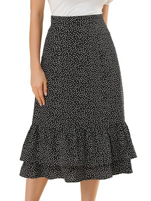 INSPIRE CHIC Women's Chiffon Elastic Waist Ruffle Tiered Flowy Midi Floral Printed Skirts