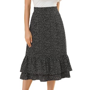 INSPIRE CHIC Women's Chiffon Elastic Waist Ruffle Tiered Flowy Midi Floral Printed Skirts - 1 of 4