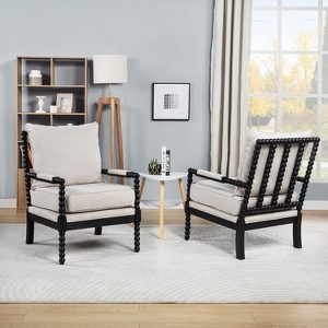 SEYNAR Mid Century Boucle Uplostered Wood Accent Armchair with Cushion Set of 2 - 1 of 4