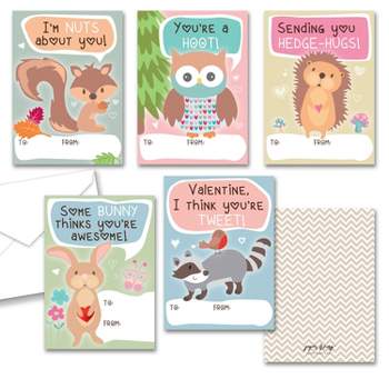 Kid's Valentine's Day Cards + Diamond Painting Kits - Zoo Buddies (24ct) - Card & Craft Gift for Boys and Girls - Animal Paint by Numbers & Gem