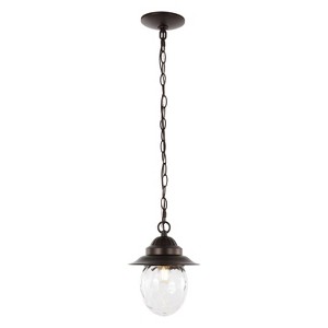 8.25" 1-Light Manteo Farmhouse Industrial Iron/Glass Outdoor LED Pendant Oil Rubbed Bronze/Clear - JONATHAN Y: Weather-Resistant Eco-Friendly LED - 1 of 4