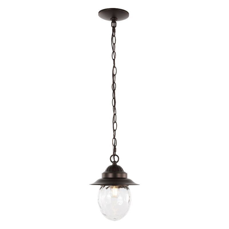 8.25&#34; 1-Light Manteo Farmhouse Industrial Iron/Glass Outdoor LED Pendant Oil Rubbed Bronze/Clear - JONATHAN Y, 1 of 12