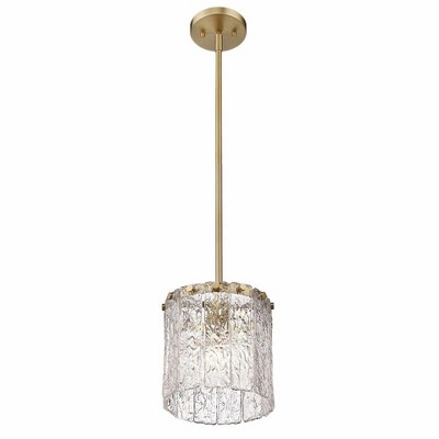 Glacier Modern Gold LED Pendant Light with Clear Textured Glass
