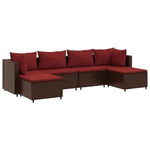vidaXL Patio Lounge Set with Cushions Sectional Sofa Outdoor 6 Piece Poly Rattan - Brown and Red - 1 of 4