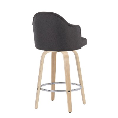 Swivel Natural Wood and Charcoal Fabric Barstools, Set of 2