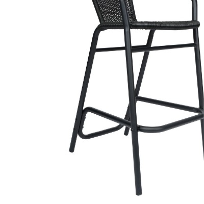 Black Aluminum Frame Indoor-Outdoor Rattan Barstools, Set of 2