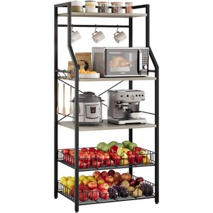 Kitchen Bakers Rack, Microwave Oven Stand with 2 Large Wire Basket, Industrial Coffee Bar Station, 5-Tier Kitchen Utility Storage Shelf with 8 Hooks - 1 of 4