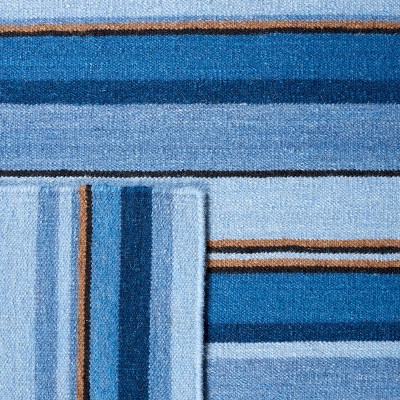 Handmade Blue Striped Wool Flatweave Area Rug