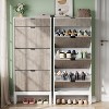 Shoe Cabinet with 3 Flip Doors & 1 Drawer, Entrance Shoe Rack with Iron Legs, Slim Shoe Storage Cabinet, Modern Fluted Shoe Organizer - 3 of 4