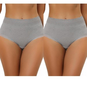Allegra K Women's High Waist Tummy Control Comfortable Lace Trim Ribbed Briefs 2 Packs - 1 of 4