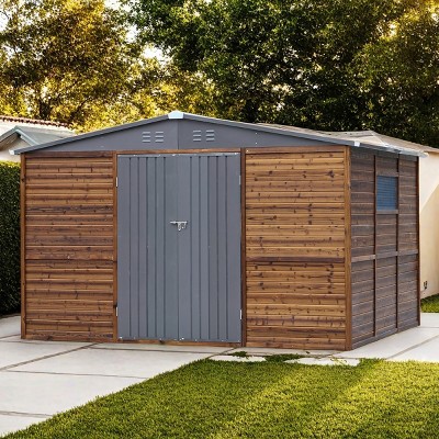 Outdoor Backyard Storage Shed, Storage Shed with Wood Frame and Iron Door and Window, Tool Shed with All-Weather Design -Coolbibila