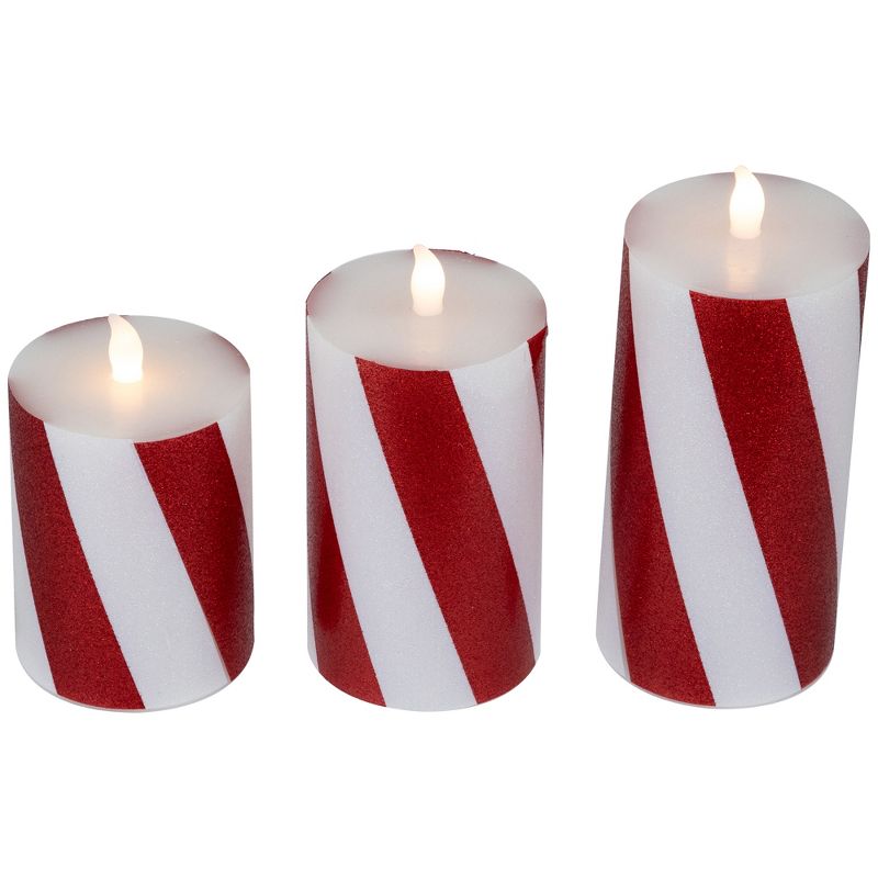 Northlight Set of 3 Candy Cane Stripes Flameless Flickering LED Christmas Wax Pillar Candles 6", 4 of 7
