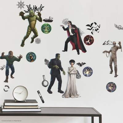 Classic Monsters Peel & Stick Kids' Wall Decals White - RoomMates: Self-Adhesive Paper, 36 Pieces, Smooth Finish