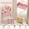 Costway Kids Vanity Table & Stool Princess Dressing Make Up Play Set for Girls White/Pink - 3 of 4